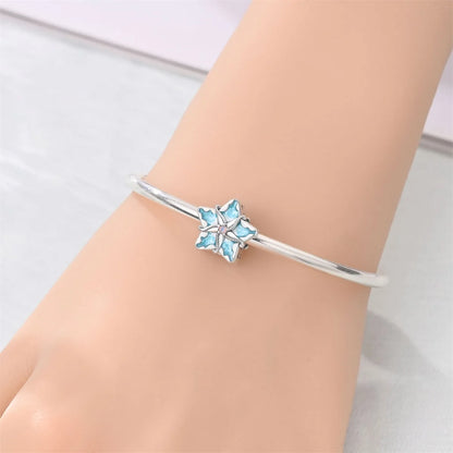 Exquisite Seestern-Perlen aus 925er-Sterlingsilber und vierblättriges Kleeblatt, baumelnder Charm für Armbänder und Halsketten, blaues romantisches Anhänger-Geschenk