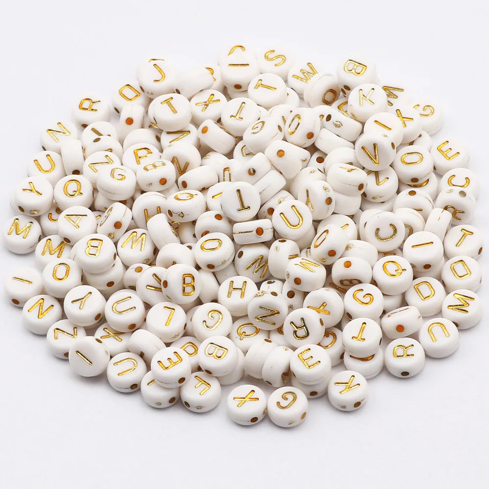 7mm Weißgold Farbe Mix Buchstaben Acryl Perlen Runde Flache Alphabet Lose Perlen Für Schmuck Handgemachte Diy Armband Halskette
