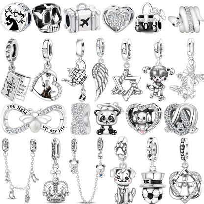 Funkelnde Edelsteinperlen aus 925er-Sterlingsilber mit eingelegten Edelsteinen und baumelnder Charm mit unendlichem Knoten, passend für Schlangenarmband, Boutique-Halskette, schönes Geschenk