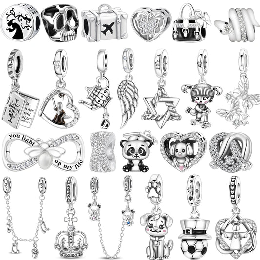 Funkelnde Edelsteinperlen aus 925er-Sterlingsilber mit eingelegten Edelsteinen und baumelnder Charm mit unendlichem Knoten, passend für Schlangenarmband, Boutique-Halskette, schönes Geschenk