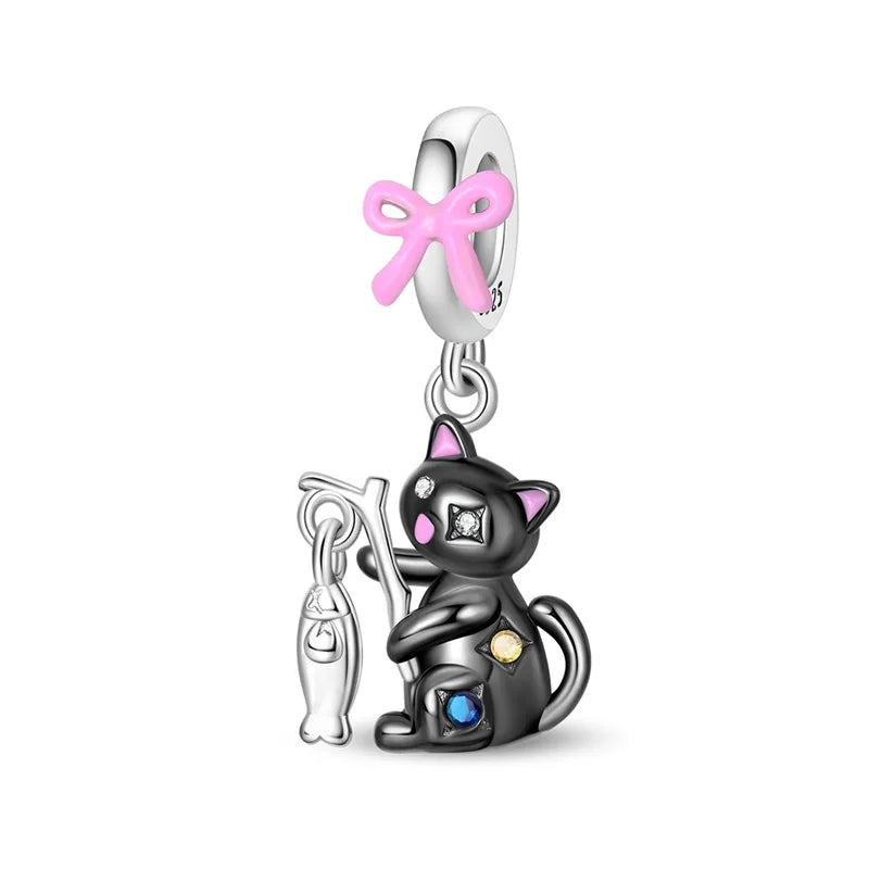 Heißer Verkauf 925er Sterlingsilber, niedliche Panda-Perlen und Pinguin-Anhänger, passend für Schlangenarmband, Boutique-Halskette, schwarzer Anhänger, Geschenk
