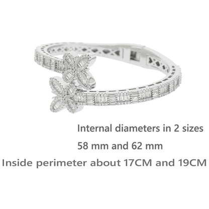 Neue Iced Out Bling Schmetterling Herz Armband Silber Farbe CZ Zirkon Oval Charme Geöffnet Armreif Für Männer Frauen Hiphop Luxus schmuck