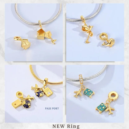 Goldfarbene Charms aus 925er Sterlingsilber, original goldene Sicherheitskette, runder Abstandshalter-Clip-Charm, DIY-Schmuck für Damen, Armband, Geschenk