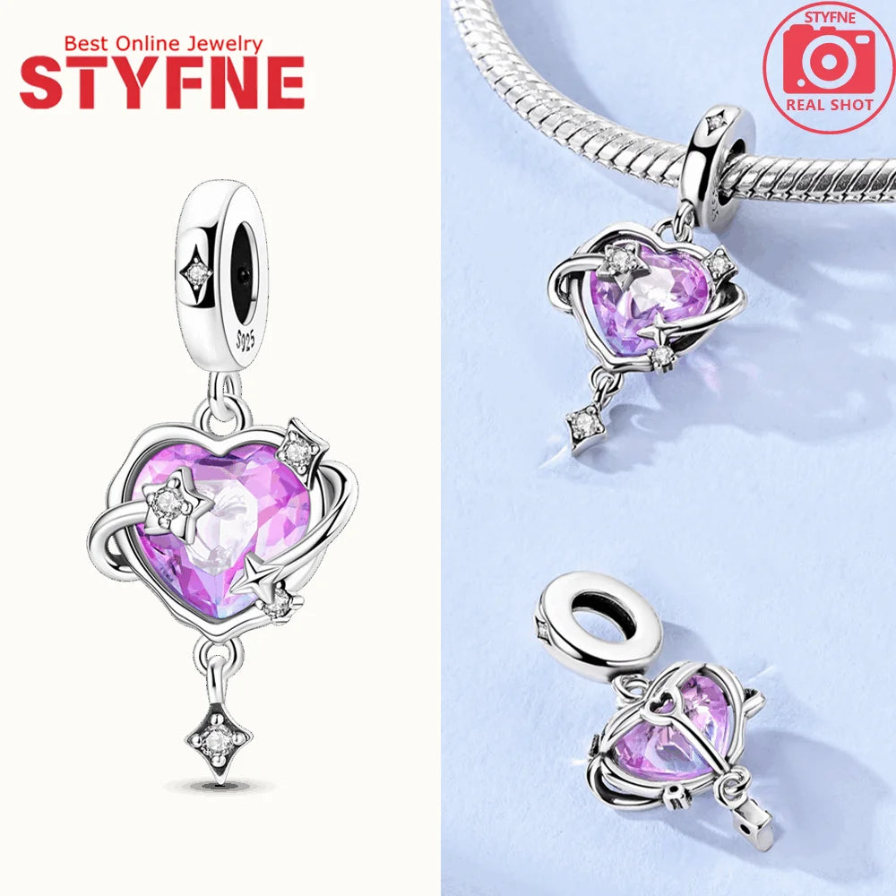 Herzförmige Charms-Perlen aus 925er-Farbverlauf, passend für Original-Armbänder, DIY, edler Schmuck, Geschenkzubehör für Frauen