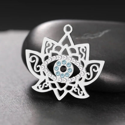 Teamer Lotusblume mit Zirkon-Augen-Charms für Frauen, Edelstahl, exquisite filigrane Halskette, Vintage-Schmuck, Geschenk, 2026, Neu