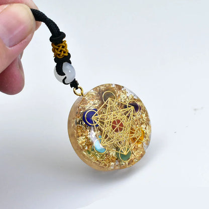 7-Chakra-Metatron-Würfel-Orgon-Anhänger-Halskette mit goldener Folie, spirituelle Reiki-Heilkristalle, Naturstein-Charm-Schmuck