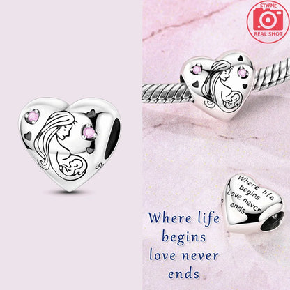 Charm-Anhänger aus 925er-Sterlingsilber, lila Herz, Mond, Planet, Perlen, passend für Charms, Silber, Original-Armband für Damen, Schmuck