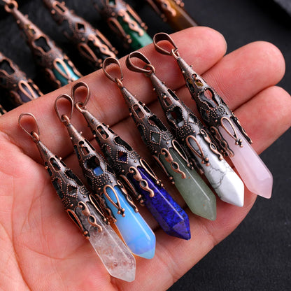 Retro Messing Chakra Halskette sechseckiges Prisma Edelstein Quarz Kristall Stein Heilung Anhänger Halskette für spirituelle Energie Heilung