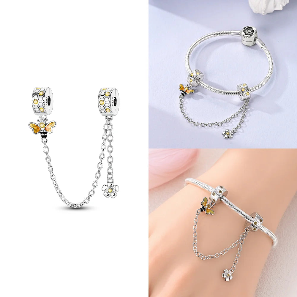 Charms aus 925er Silber, Original-Gold, exquisiter Schmetterlings-Anhänger, Ahornblatt-Herz-Perlen, passend für Armbänder, Damenschmuck, DIY-Zubehör, Geschenk