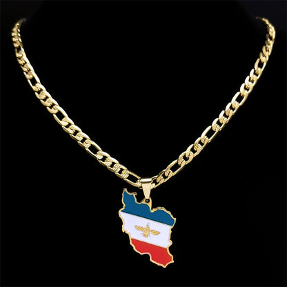 Iran Karte National flagge Anhänger iranische Halskette für Frauen Männer Edelstahl Gold Farbe Hip Hop Halsketten Schmuck Geschenk n3459s05