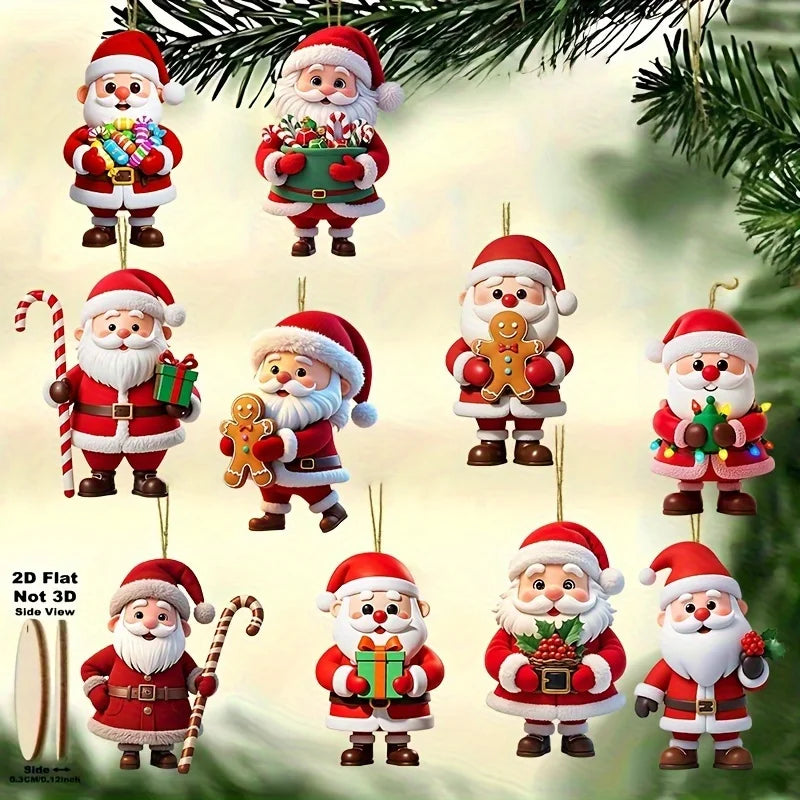 10 Stück Weihnachts-Holz-Lebkuchenmann Weihnachtsmann 2D flacher Holzanhänger Weihnachtsbaumdekoration Perfektes Weihnachtsgeschenk Dekor