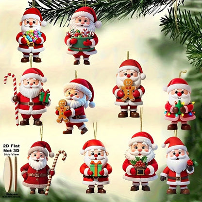 10 Stück Weihnachts-Holz-Lebkuchenmann Weihnachtsmann 2D flacher Holzanhänger Weihnachtsbaumdekoration Perfektes Weihnachtsgeschenk Dekor