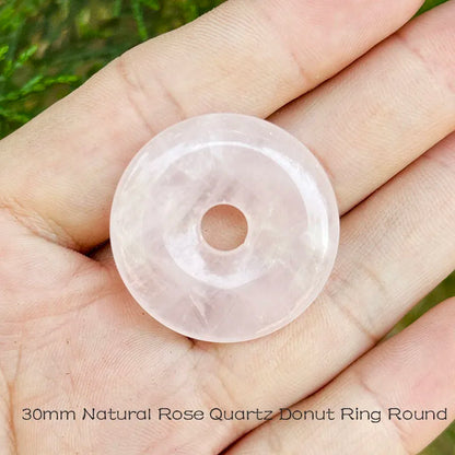 30 mm 40 mm 50 mm natürliche Donut-runde Rosenkristall-Quarz-Edelstein-Perlen, 1 Stück, für DIY-Pendant-Schmuckherstellungszubehör