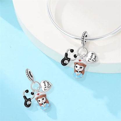 Original 925 Sterling Silber Charm Perlen Medizinische Serie Arzt Krankenschwester Pflege Für Zähne Anhänger Für Armband Edlen DIY Schmuck