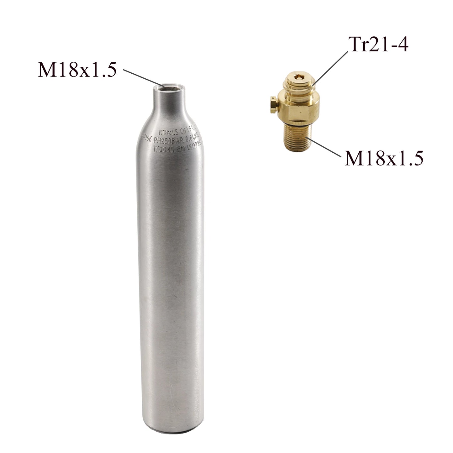 0,6 l 0,64 kg leerer CO2-Gasflasche mit TR21-4-Ventil, Aluminium-Soda-CO2-Tank, kohlensäurehaltiges Wasser, Getränke-Nachfüllung, Soda-Maker, Homebrew