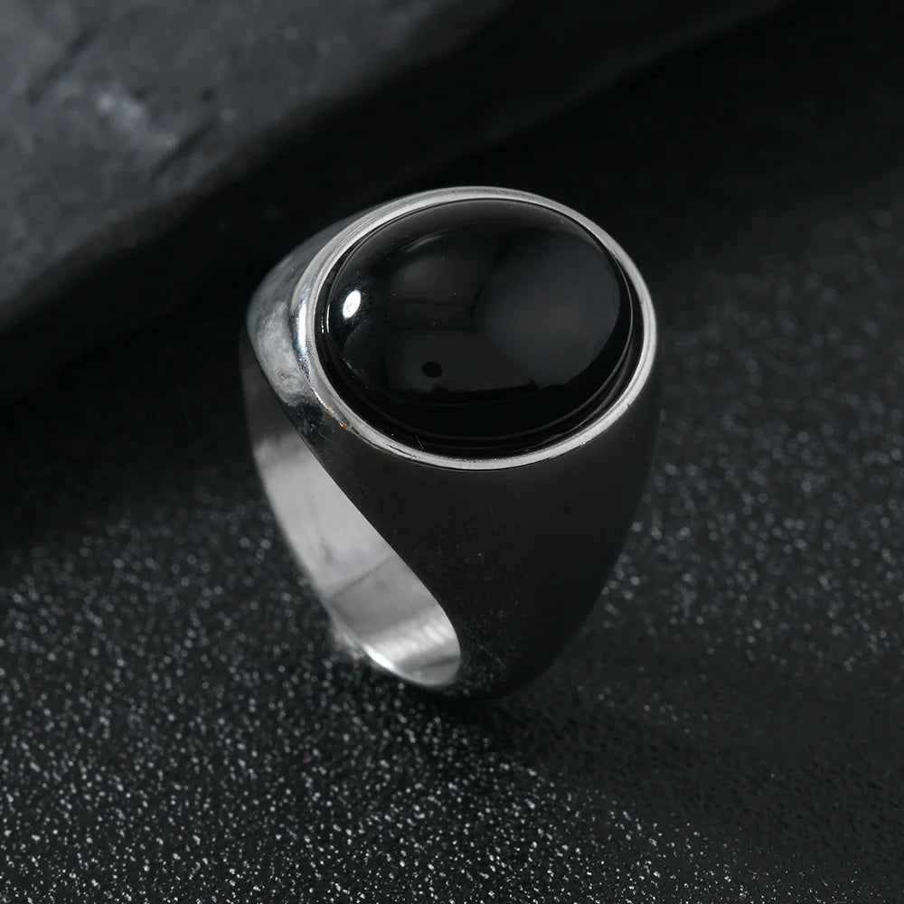 HNSP 316L Edelstahl Oval Naturstein Ring Für Männer Frauen Finger Vintage-Schmuck Schwarz Grün Tigerauge Männliche Ringe