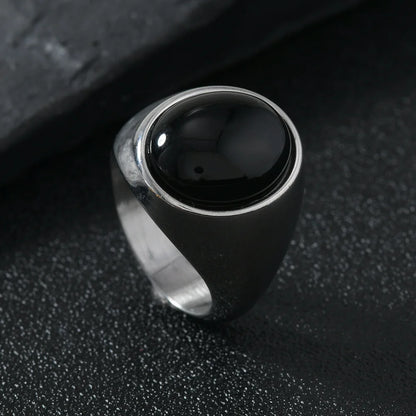 HNSP 316L Edelstahl Oval Naturstein Ring Für Männer Frauen Finger Vintage-Schmuck Schwarz Grün Tigerauge Männliche Ringe