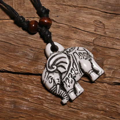 FX026 Elefanten-Halskette, Vintage-Anhänger, Mann-Halsband, Retro-Afrika-Schmuck, Tribal-Stil, Nachahmung von Yak-Knochen, Halskette, Amulett, Geschenk