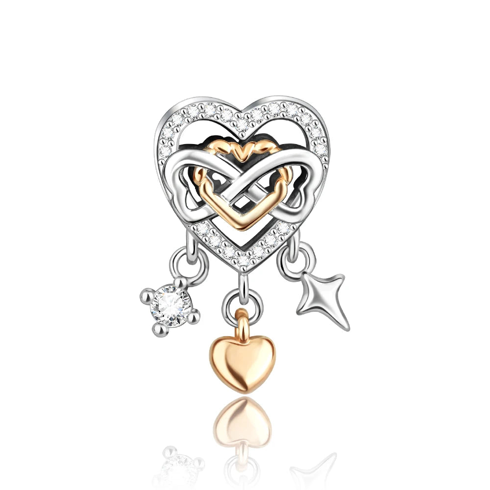 Romantischer 925 Sterling Silber Liebesschlüssel Herz-zu-Herz Charm für DIY Armband Halskette Verlobung Party Geschenke