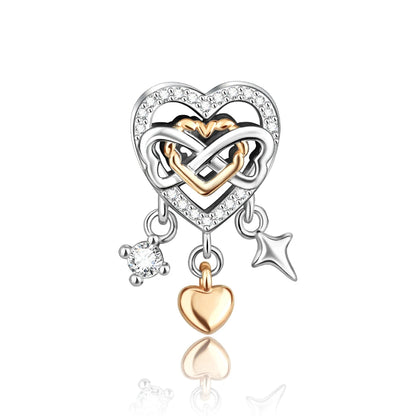 Romantischer 925 Sterling Silber Liebesschlüssel Herz-zu-Herz Charm für DIY Armband Halskette Verlobung Party Geschenke