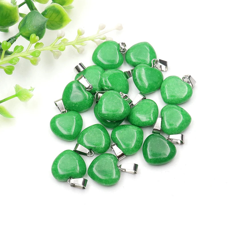 12 Stück Naturstein Quarz Rosenkristall Türkis Opal Herz Anhänger 16mm DIY Schmuckherstellung Halskette Zubehör Charms Handwerk