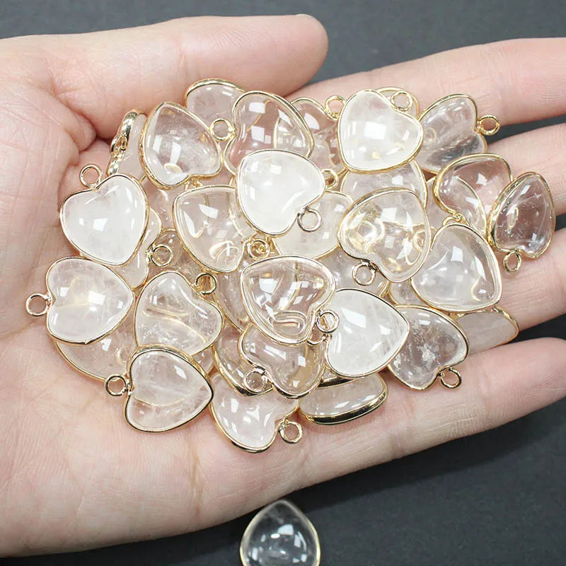 10 Stück Liebe Naturstein Amethyst Tigerauge Rosa Kristall Mischfarbe Stein Herz Anhänger für DIY Schmuck Halskette Exquisites Geschenk