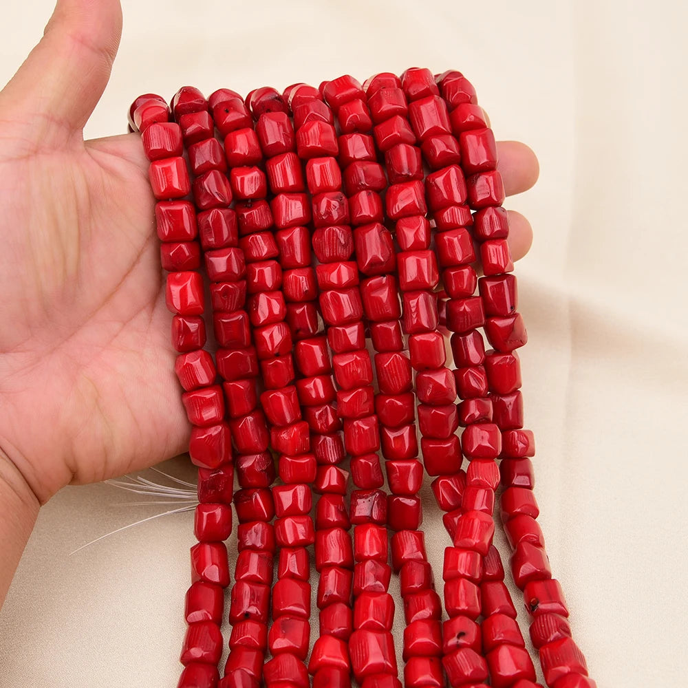 Apdgg eine natürliche Freiheit unregelmäßiges Rad rote Koralle Edelsteine Stein lose Perlen 15.5 ''Stränge Schmuck machen DIY