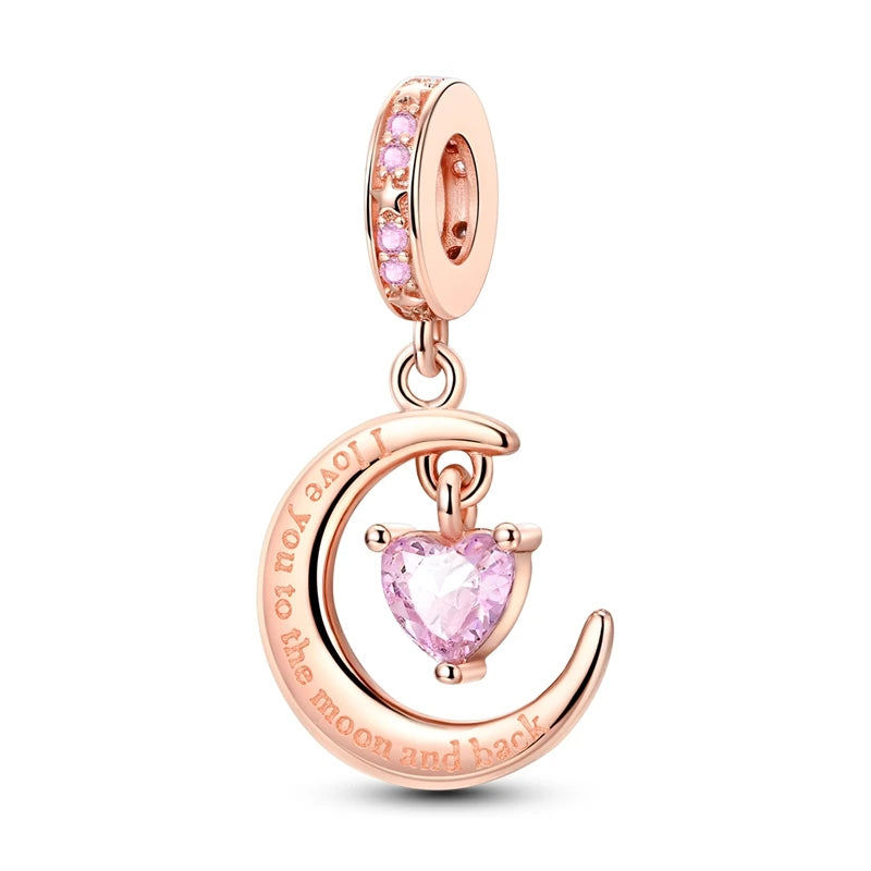 Herzförmige Sicherheitskette und Mond-Anhänger aus 925er-Sterlingsilber, passend für Armbänder, exquisite Halskette, Roségold-Anhänger, Geschenke