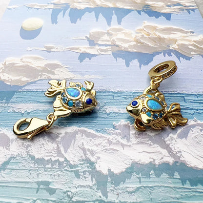 Bunte Fische vergoldet Anhänger Charms DIY Schmuck Sommer süß 100 % 925 Sterling Silber Geschenk