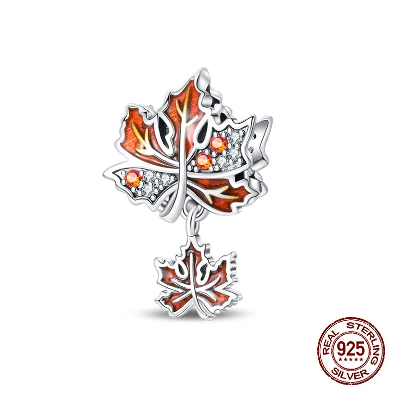 Herbst Neue 925 Sterling Silber Braun Maple Leaf Kürbis Biene Charms Bead Fit 3mm 925 Original Armbänder DIY schmuck Warmes Geschenk