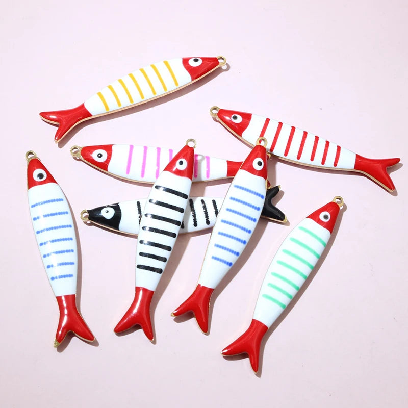 10 Stück 40x8mm Emaille Streifen Fisch Charms Anhänger Edelstahl DIY Schmuck Making Zubehör Erkenntnisse für Halsketten Ohrringe