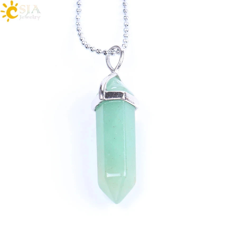 CSJA Sechseckige Kugel Kristall Halsketten Natürlicher Edelstein Quarz Halskette Anhänger Chakra Amethysten Rosa Quarz Lapislazuli G957