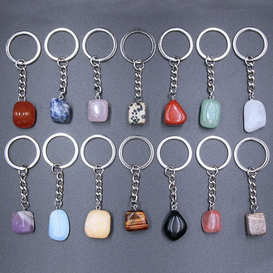 20 stücke Natürliche Stein Kristall Quarz Schlüsselbund Frauen Männer Handtasche Hangle Auto Schlüssel Halter Raw Mineral Stein Schlüsselring Schmuck