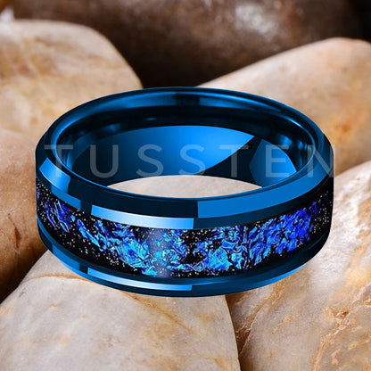 Wolfram 6/8mm Wolfram Ring für Männer Frauen blaue Folie Inlay Verlobung Ehering abgeschrägt poliert glänzend bequeme Passform
