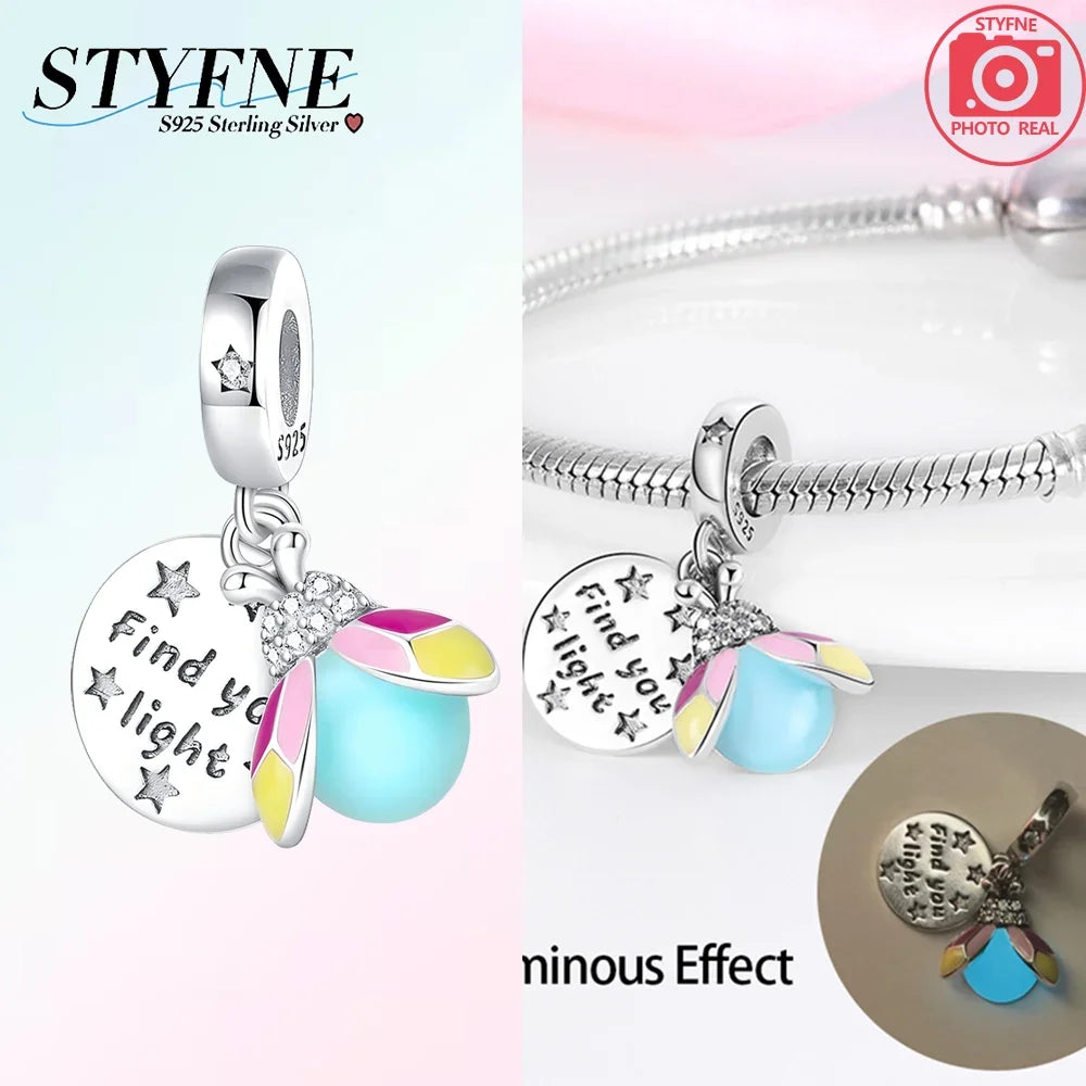 925er Sterlingsilber, Farbe, Glühwürmchen, Chamäleon, Schmetterling, leuchtende Charms, Perlen, passend für Original-Armbänder, DIY-Schmuck, Geschenk