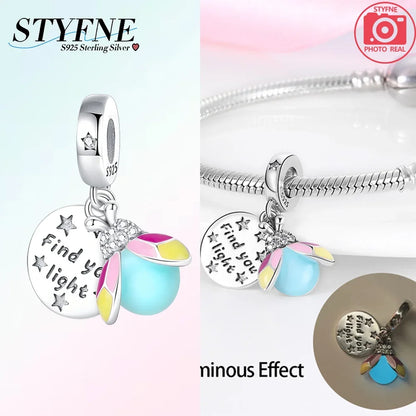 925er Sterlingsilber, Farbe, Glühwürmchen, Chamäleon, Schmetterling, leuchtende Charms, Perlen, passend für Original-Armbänder, DIY-Schmuck, Geschenk