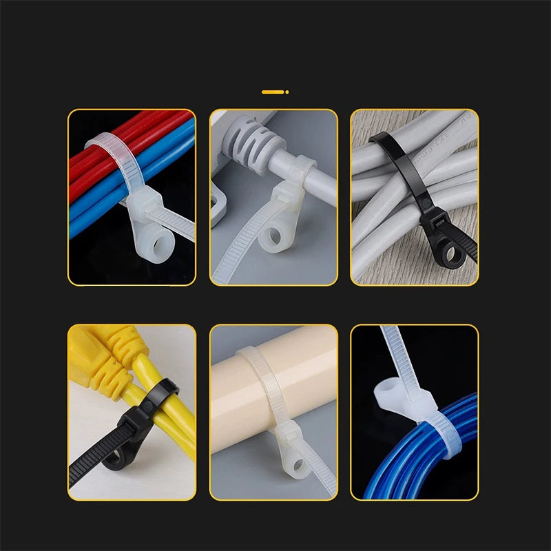 100/1000 Stück Kabelbinder mit Schraubenloch, wiederverwendbar, feste Nylon-Kabelbinder, selbstsichernde Kabelbinder, Riemen, Befestigungsschlaufe, Büro-Organizer