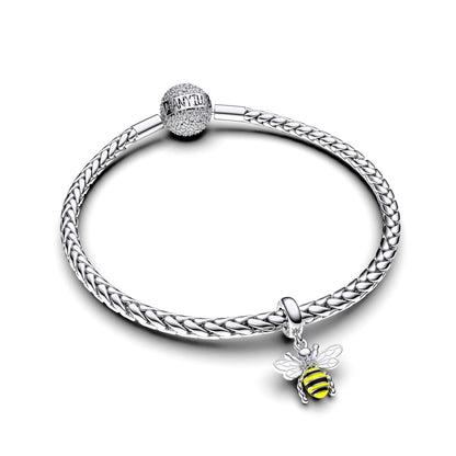 Manyilus S925 Silber gestreifter Hummel-Charm für Original-Armband, süßer Insekt-Schmuck, Anhänger, DIY-Garten-Geschenk für Sie