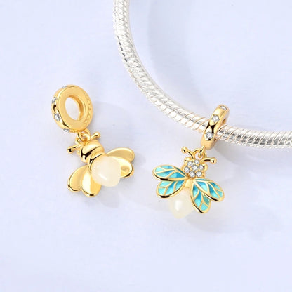 Original-Charm-Perlen aus 925er-Sterlingsilber, goldener Leopard, Glühwürmchen, Schmetterling, Heißluftballon-Perlen, passend für DIY-Armbänder, edler Schmuck