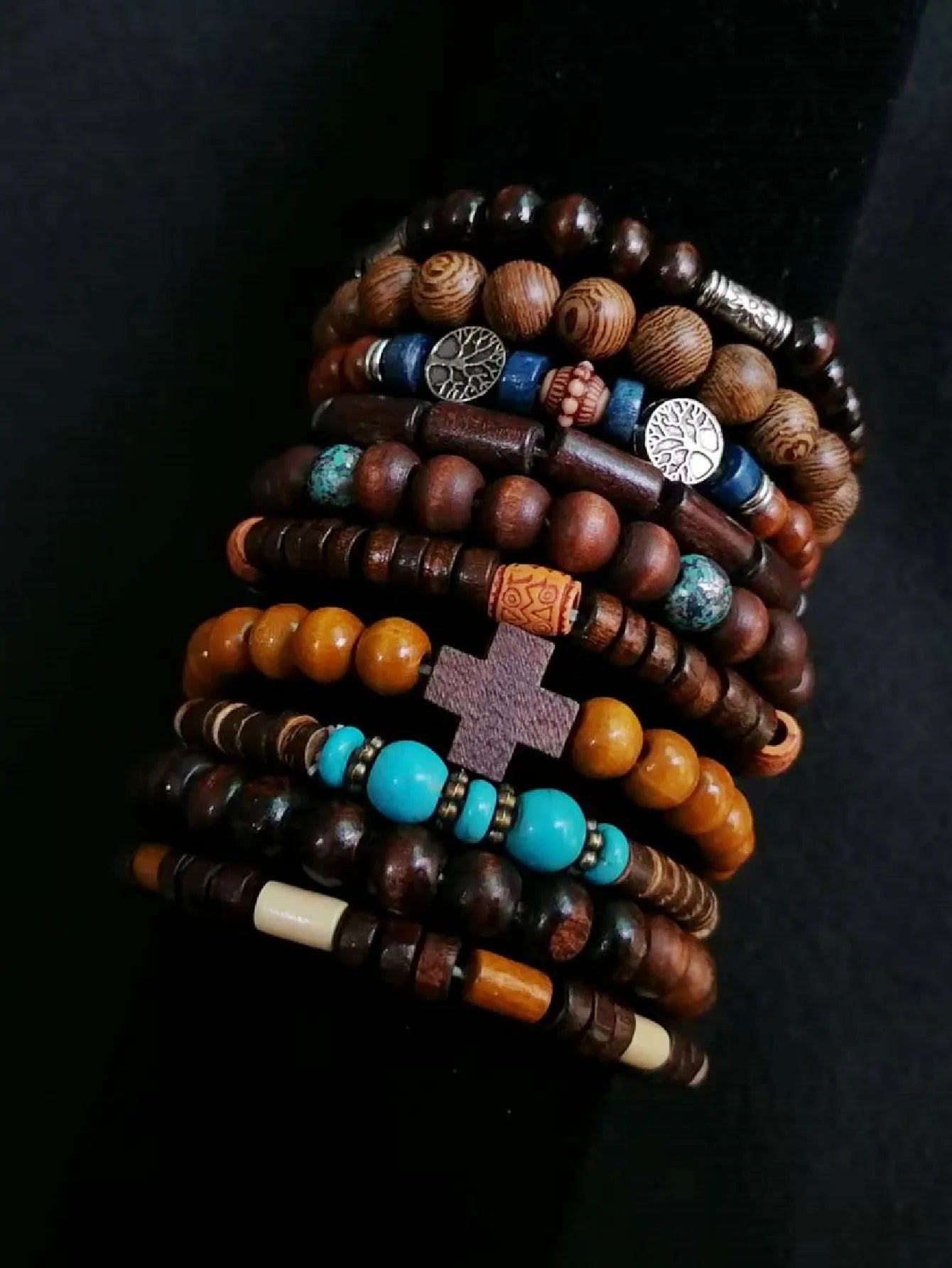 Khaki Tree 10Pcs/Set Black Wrap Woven Fashion Handmade Men Bracelets Male Women Leather Bracelets Men Bangle Wholesale Jewelry