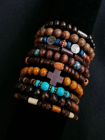 Khaki Tree 10Pcs/Set Black Wrap Woven Fashion Handmade Men Bracelets Male Women Leather Bracelets Men Bangle Wholesale Jewelry