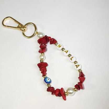 1 STÜCK personalisierter individueller Edelstein-Schlüsselanhänger, Teufelsauge, Namensschild, Kristallstein/Lapislazuli-Rohstein-Anhänger