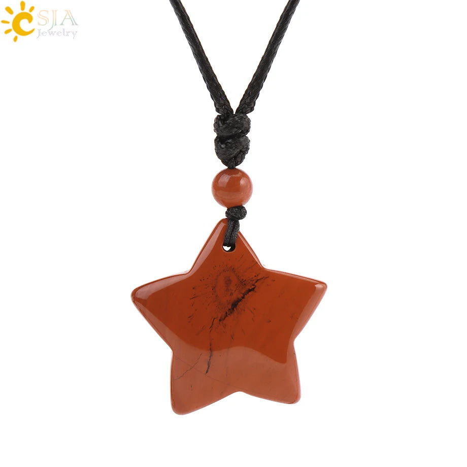 Heilende Stern Kristall Halskette Naturstein Anhänger Tigerauge Amethyst Rosenquarz Schwarz Obsidian Halsketten für Männer Frauen H301