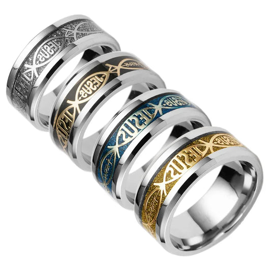 Jesus-Buchstabe, 316L-Edelstahlring für religiöse christliche Männer und Frauen, Geschenk, Schmuck, Serenity, männliches Bibelkreuz