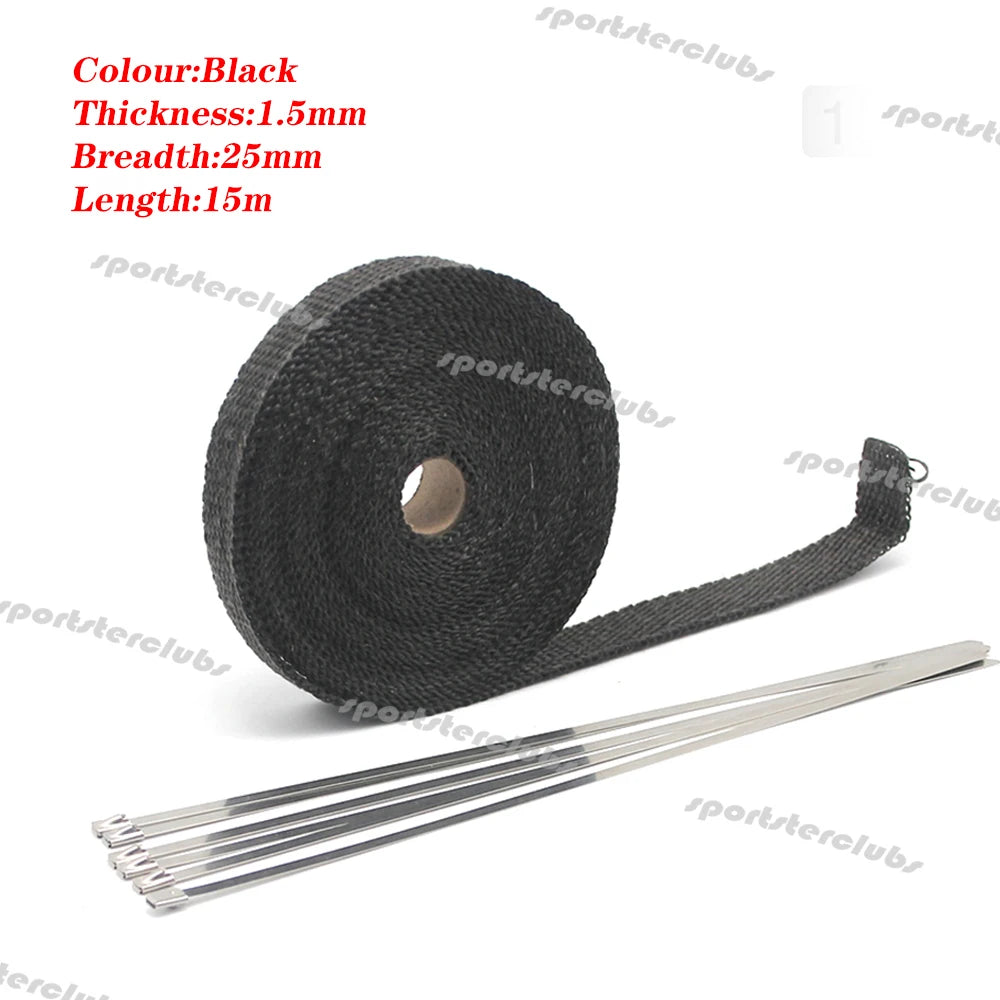 5M/10M/15M Titan Schwarz Fiberglas Thermische Auspuff Header Rohr Wärme Wrap Turbo Rohr verteiler Wärmedämmung Band Rolle 50mm