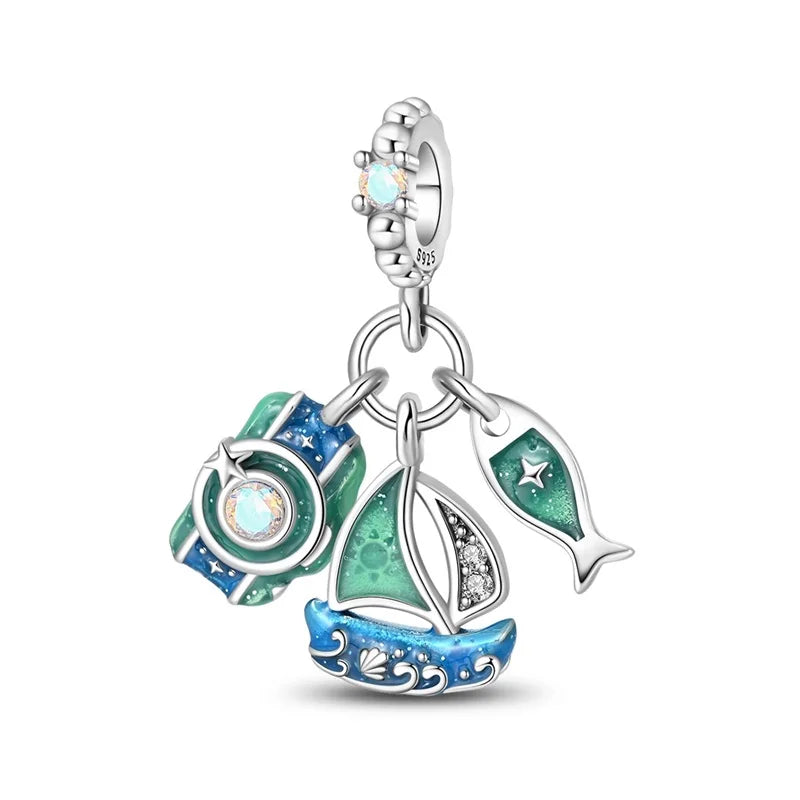 Gemütlicher Charm aus 925er-Sterlingsilber für Strandausflüge, hawaiianischer Bikini, Surfen, Kokosnussbaum, passend für DIY-Armbänder, Halsketten, Reisesouvenirs