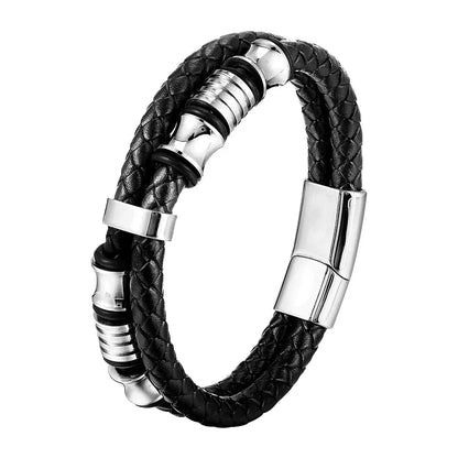 Charm Braid Rope Bracelet For Men Stainless Steel Magnetic Buckle Genuine Leather Bracelets &amp; Bangles Male Female Jewelry
