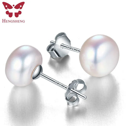 Heng sheng echte Süßwasser weiße Perle Ohrringe Modeschmuck Silber Ohr stecker für Frauen Super Deal mit Geschenk box