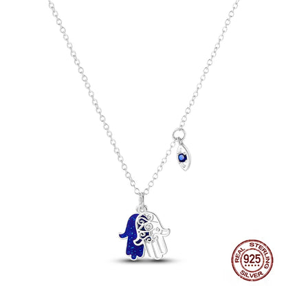 925 Sterling Silber blau Teufel Augen Palme Original Halskette Einhorn überlappen runde funkelnde Anhänger für Frauen Luxus Schmuck Geschenk