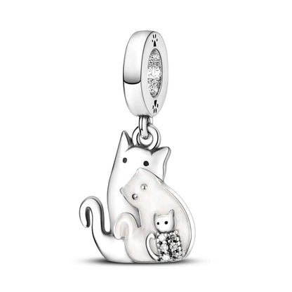 Versilberte Katzenpfote, Zauberwürfel, Blumen-Charms, Anhänger, passend für Original-Armbänder, DIY-Modeschmuck